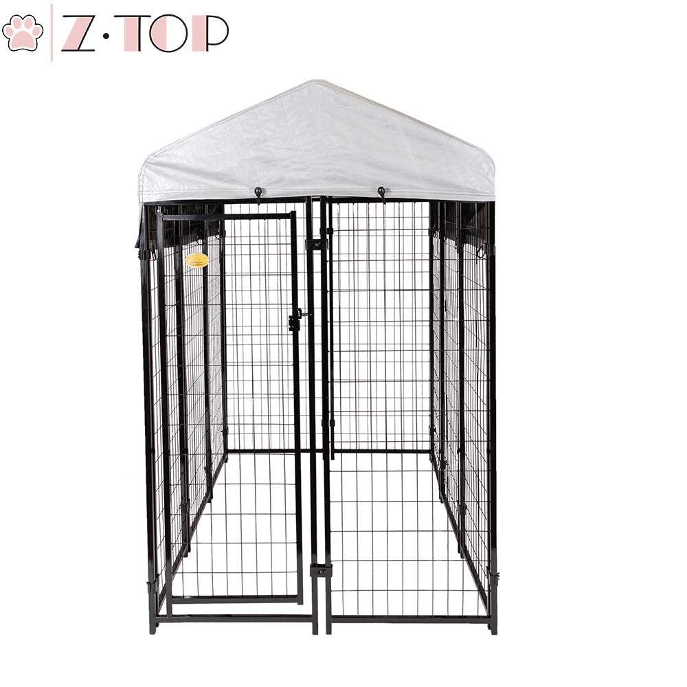 Dog Run House Large Outdoor Chain Link Dog Kennel Pet Enclosure WIth Waterproof Roof