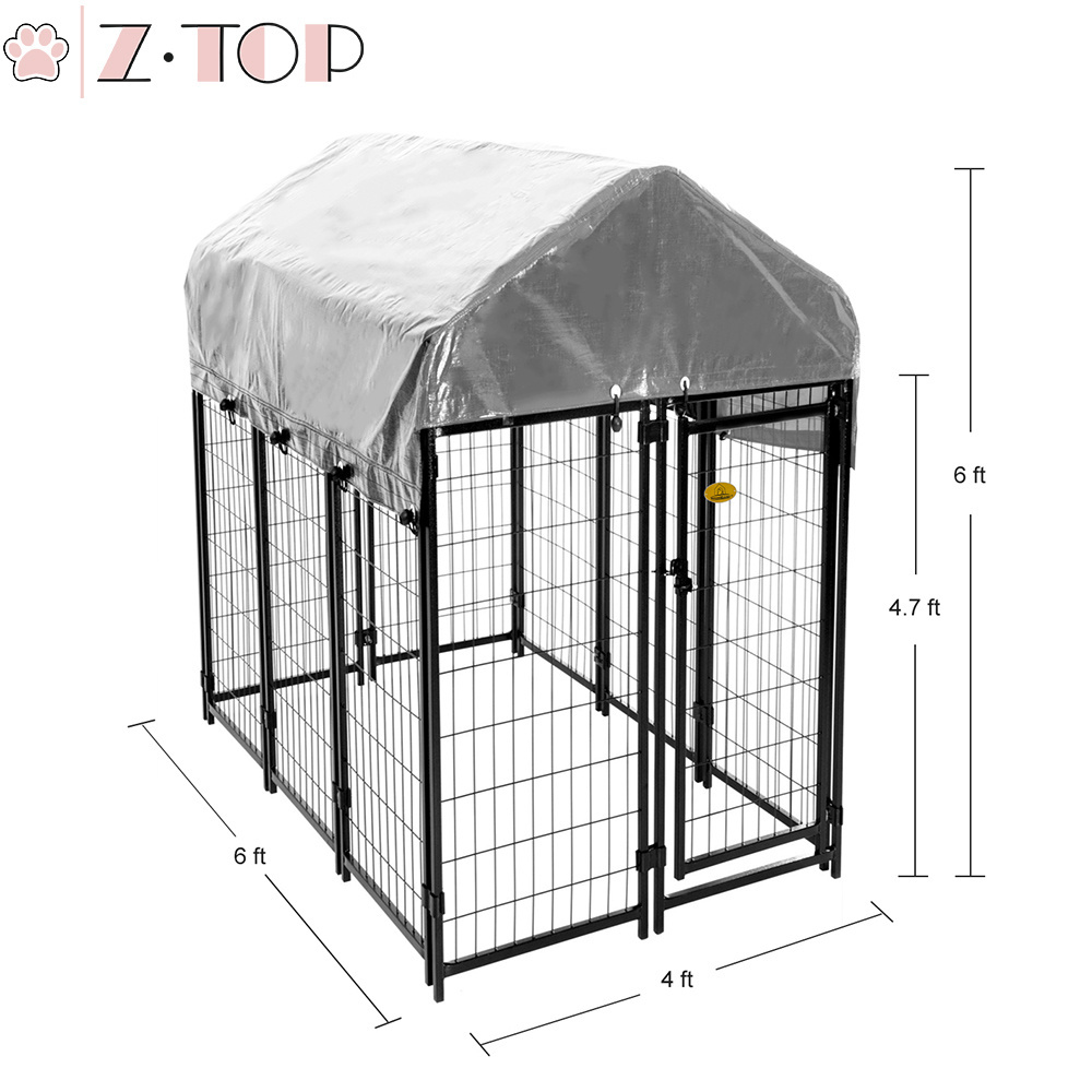 Dog Run House Large Outdoor Chain Link Dog Kennel Pet Enclosure WIth Waterproof Roof