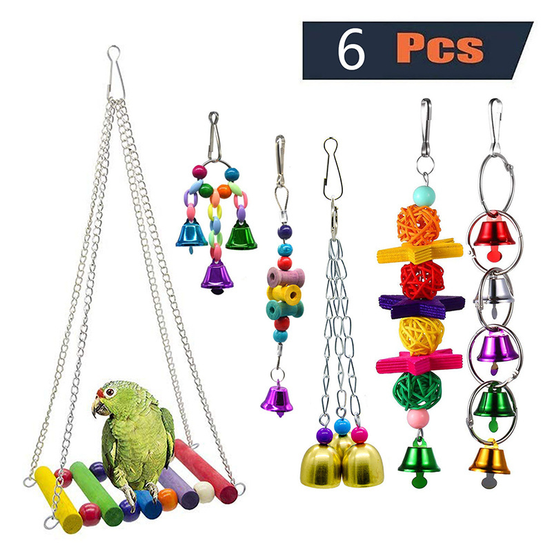 Bird Parrot Swing Chewing Toys Natural Wood Blocks Parrot Teasing Cage Toys Best for Finch,Budgie,Parakeets,Cockatiels