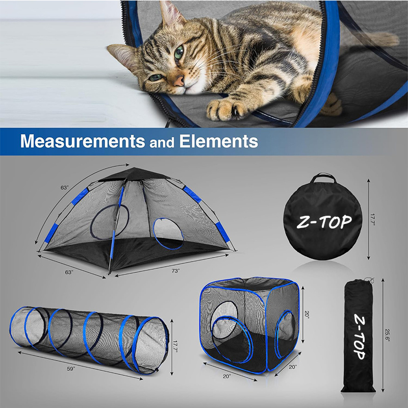 4-in-1 Outdoor Pop up Pet Tent with Cat Tunnels for Indoor Cats Outdoor Cat Enclosures and easy folding