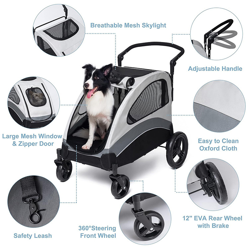 Large Dog Stroller Jogger Pet Stroller Breathable Animal Stroller with 4 Wheels and Large Storage Space