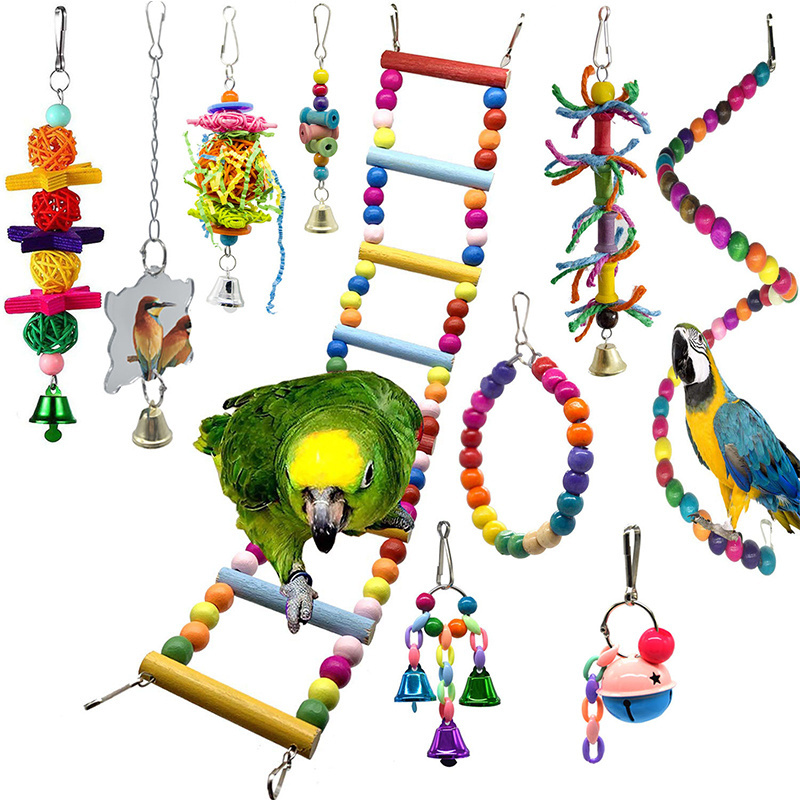 Bird Parrot Swing Chewing Toys Natural Wood Blocks Parrot Teasing Cage Toys Best for Finch,Budgie,Parakeets,Cockatiels