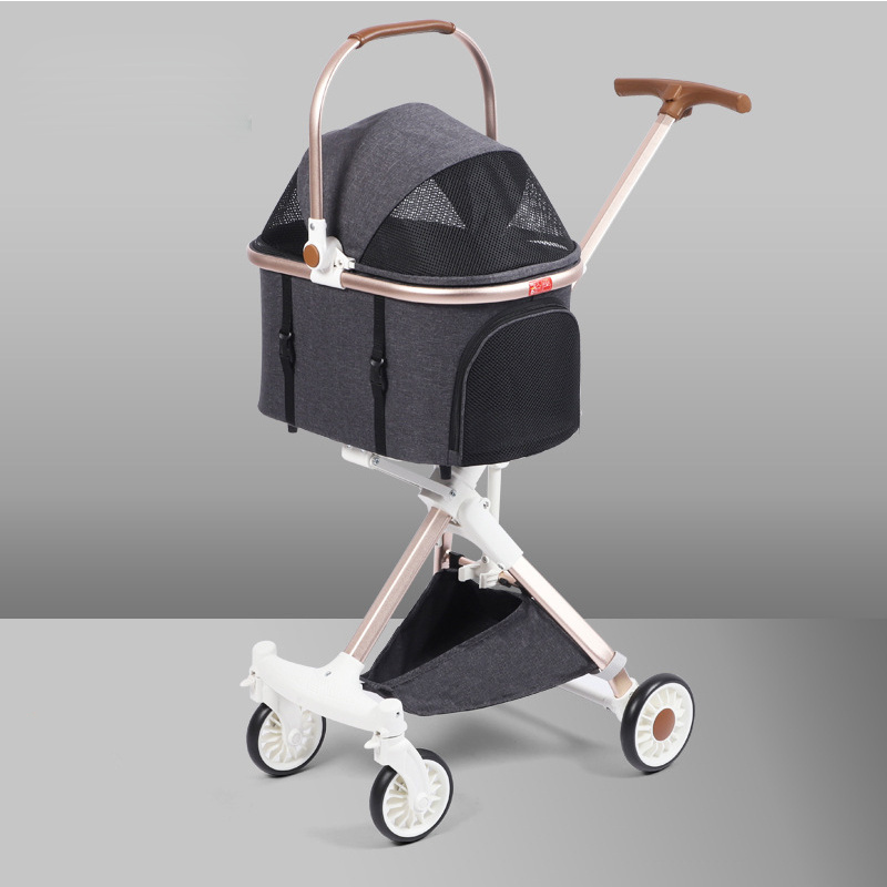 Luxury Pet Stroller Lightweight Folding Aluminium Dog Carrier Pet Pram 4 Wheels 2 in 1 Pet Stroller