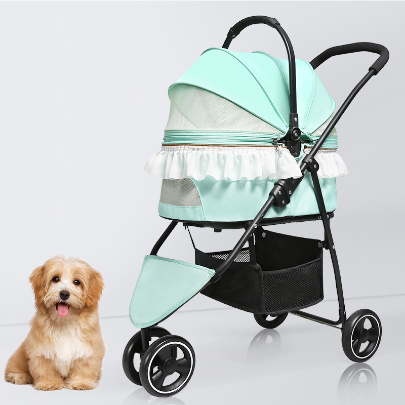 wholesale one-key foldable dog pet stroller jogger shock customized pet carrier stroller for pet Lace design