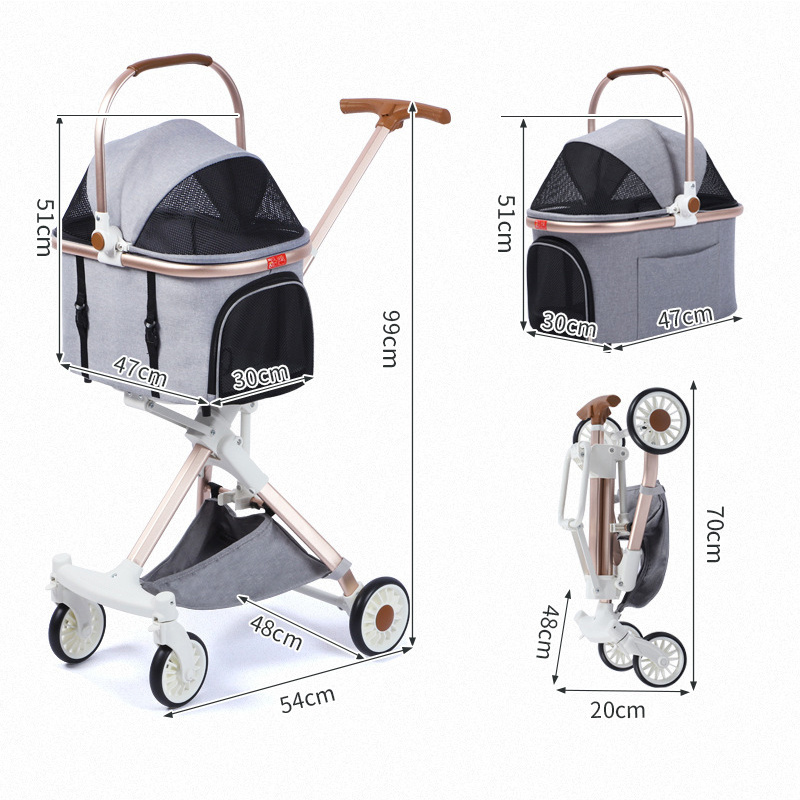 Luxury Pet Stroller Lightweight Folding Aluminium Dog Carrier Pet Pram 4 Wheels 2 in 1 Pet Stroller