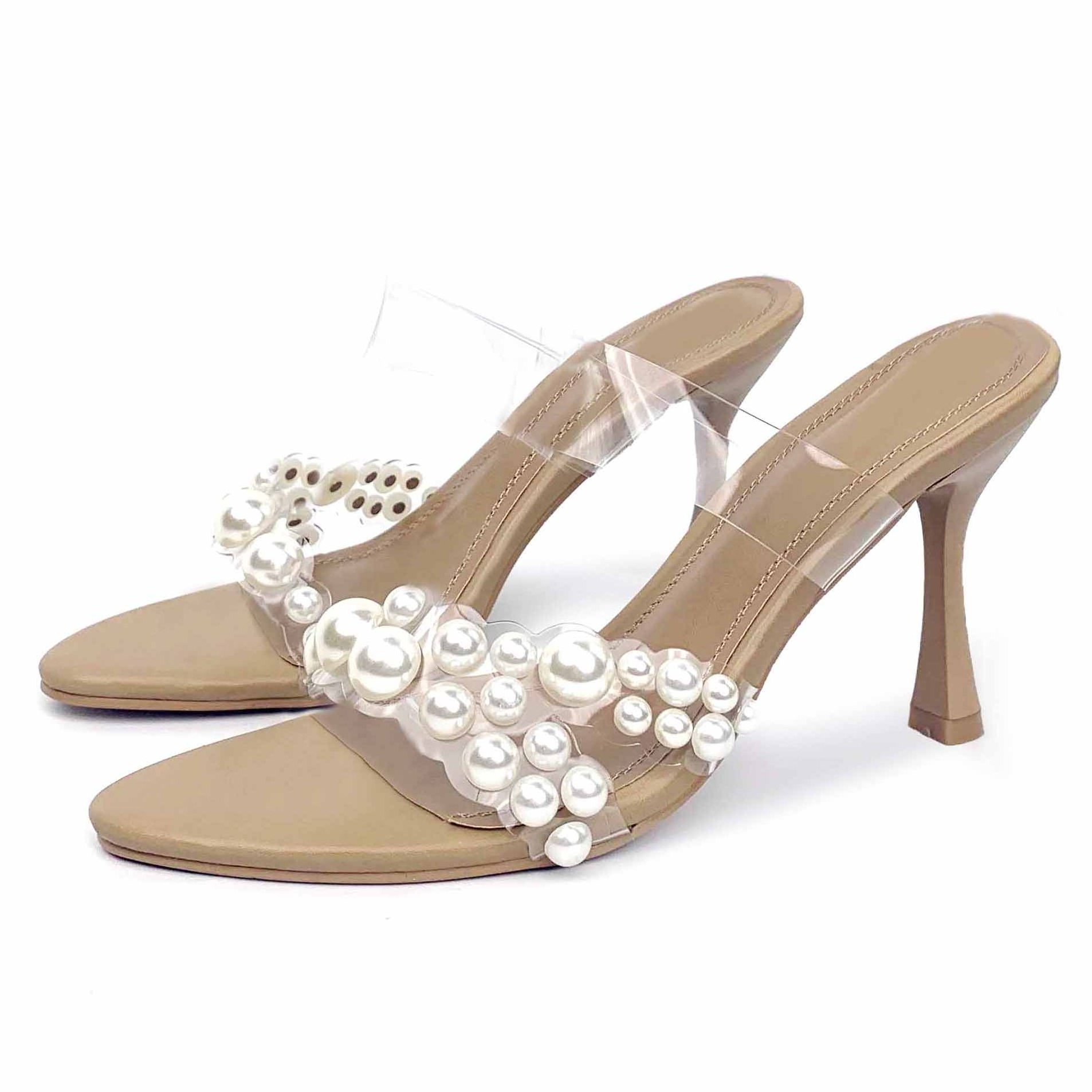 New design summer elegant and noble pearl women's flat slippers open toe leisure beach light pearl ladies sandals