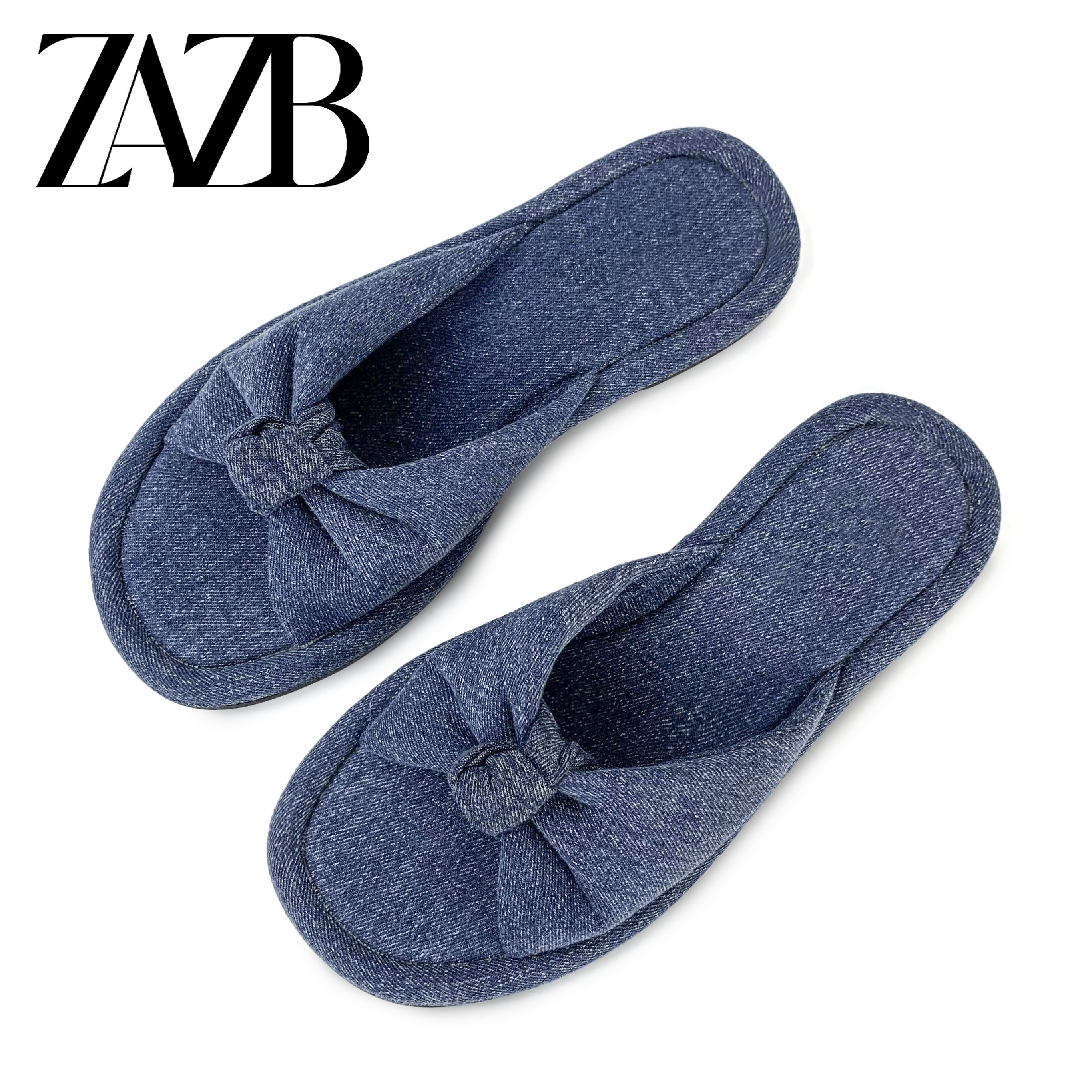 ZAZB brand Custom women flat shoes ladies shoes and sandals for mules luxury slippers Denim fabric chaussures pour femmes