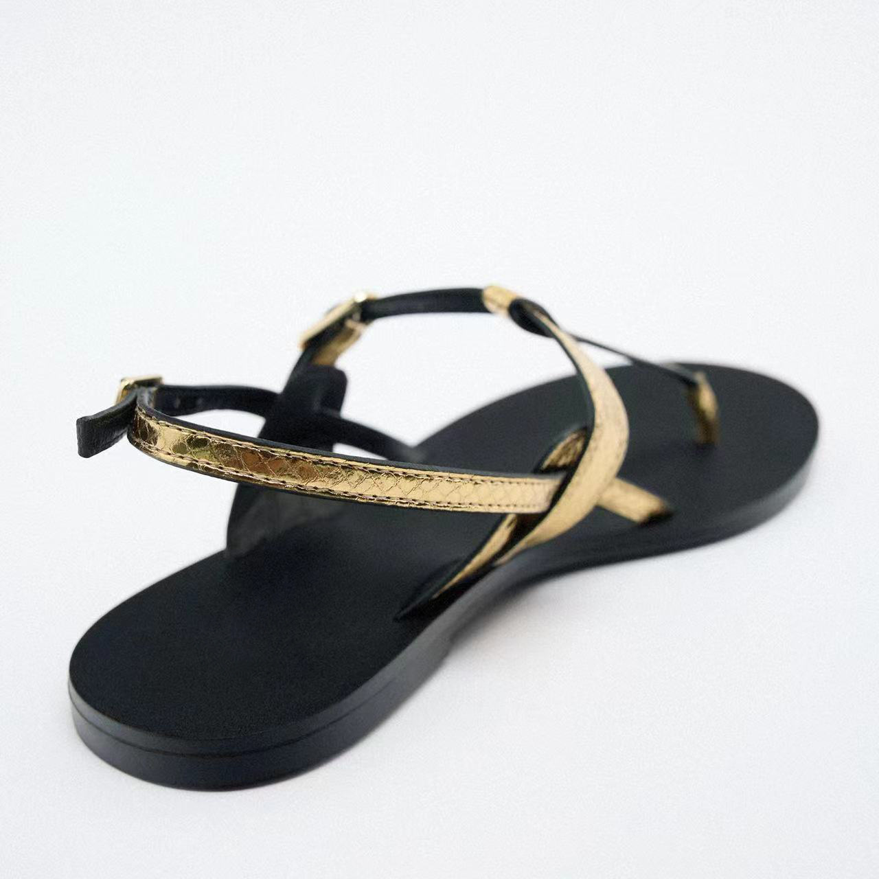 Gold metal buckle clip toe cool slippers, women's new casual open toe flats for outdoor wear in summer