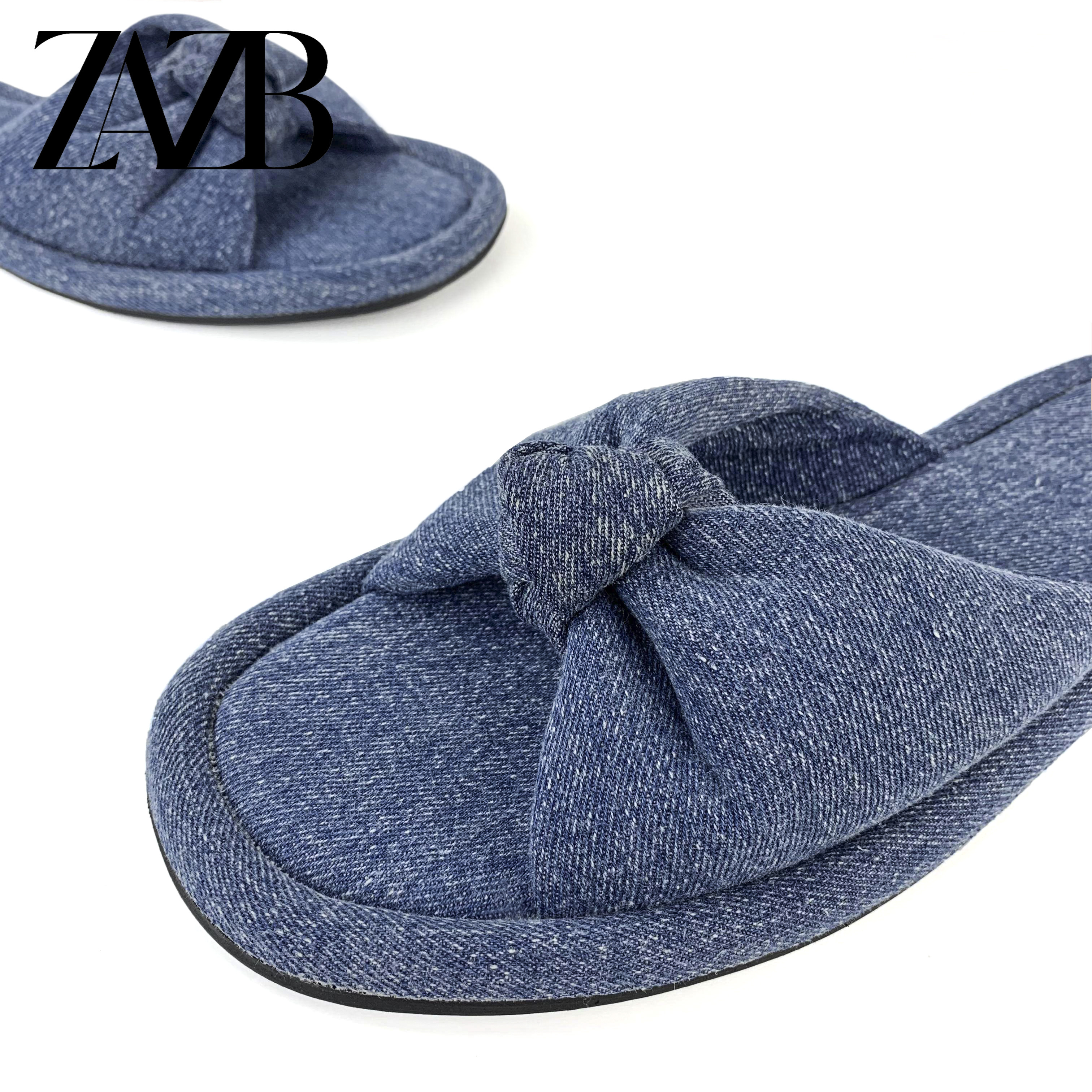 ZAZB brand Custom women flat shoes ladies shoes and sandals for mules luxury slippers Denim fabric chaussures pour femmes