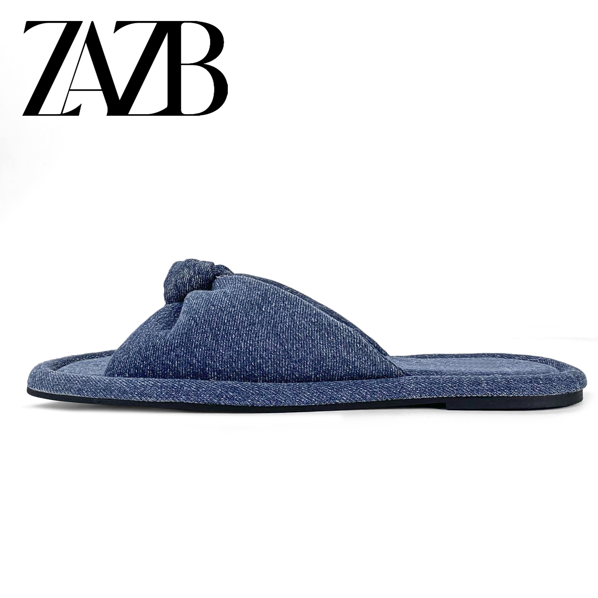 ZAZB brand Custom women flat shoes ladies shoes and sandals for mules luxury slippers Denim fabric chaussures pour femmes