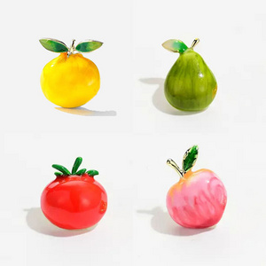 Cute Colorful Enamel Summer Fruit Collection Design Durian Orange Tomato Plant Brooch Pin For Girl