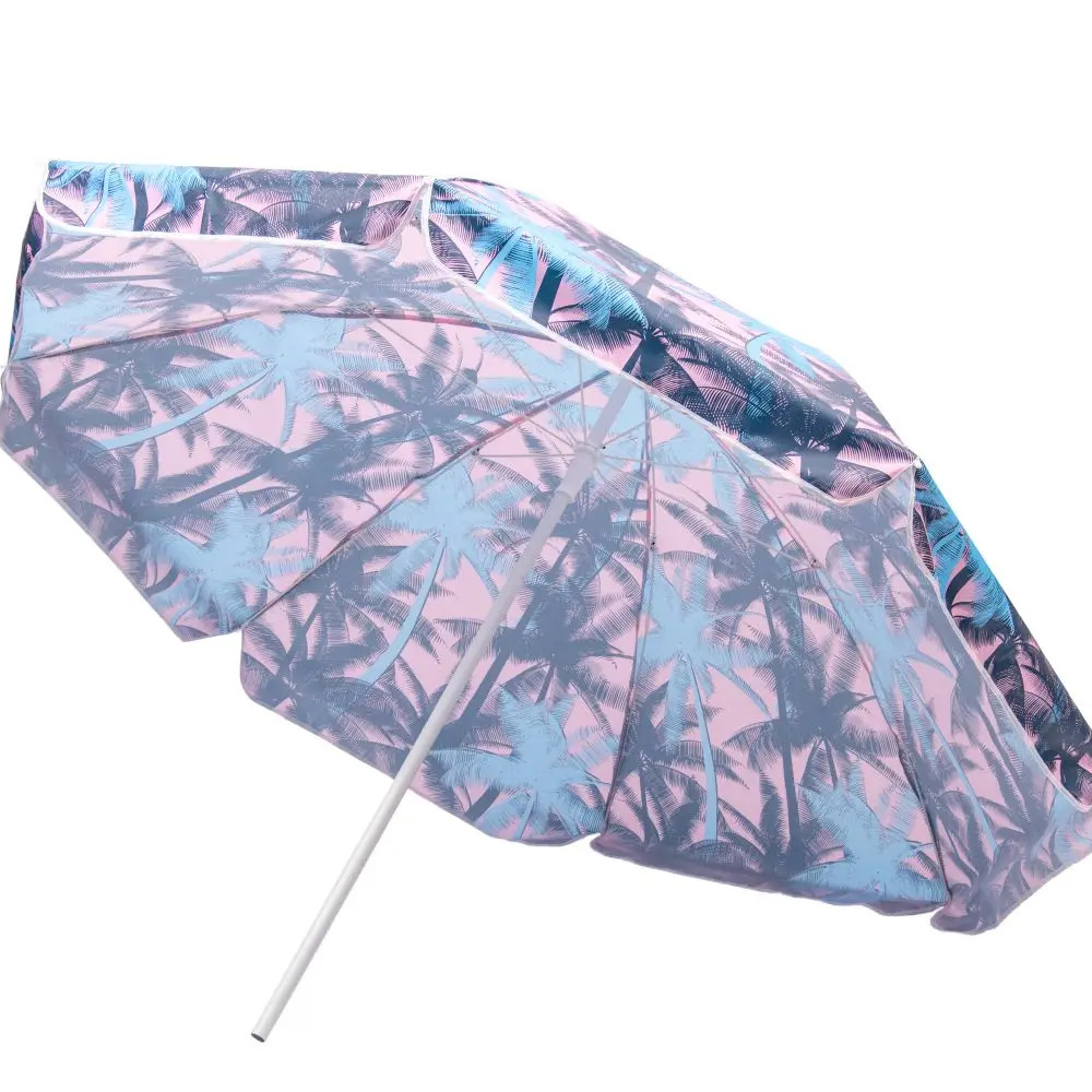 High Quality Straight Umbrella with Midnight Pattern Digital Polyester Canvas Cover Vintage Beach Umbrella Palm Leaves Design