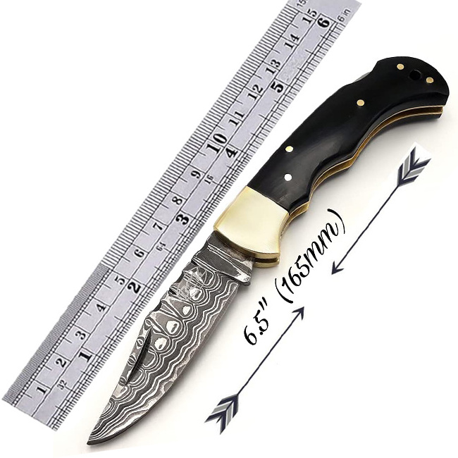 Custom Handmade Top Quality Damascus Steel Camping Knife - Pocket Knife - Folding Knife Rose Wood Handle ZR53