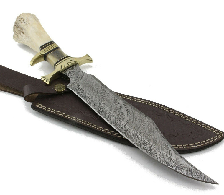 Bowie Knife - Hunting Knife 619 Premium Custom Handmade Damascus Steel Pakistan Non-changeable ZR619 ZR