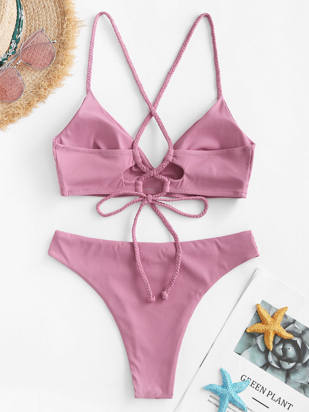 ZAFUL Ribbed Braided Lace-up Swimwear beachwear bikini