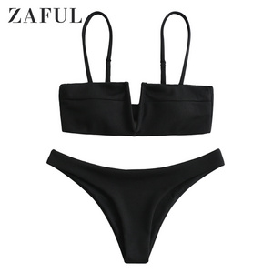 ZAFUL Knot V-wired Ribbed Bikini Set hot sexy asian women in bikini swimwear