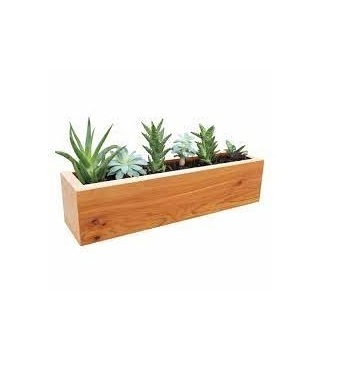 Wood Outdoor Planter Box with Teak Oil - Square Wooden Flower and Herb Pot for Garden, Porch and Patio - Outside Plant