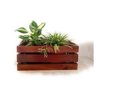 Wood Outdoor Planter Box with Teak Oil - Square Wooden Flower and Herb Pot for Garden, Porch and Patio - Outside Plant