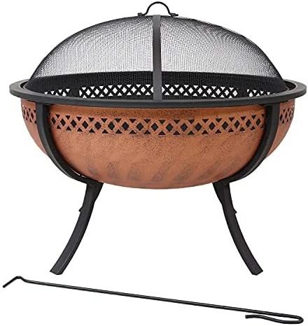 Classical Outdoor Small Package Round Cover Rustic Glass Rocks Pellet Ceramic Cowboy Cauldron Portable Fire Pit Furniture