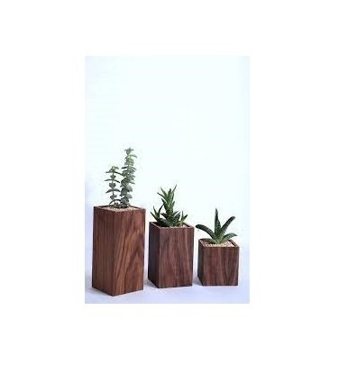 Wood Outdoor Planter Box with Teak Oil - Square Wooden Flower and Herb Pot for Garden, Porch and Patio - Outside Plant