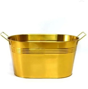 food grade luxury gold color metal tin beer cooler oval ice bucket metal tub with 2 handles