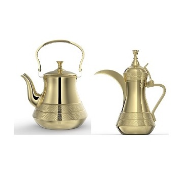 Printed Gift Box Brass Arabic Coffee Pot Gold Color Arabic Tea and Coffee Sets With Customized Logo and Packaging Kitchen Item