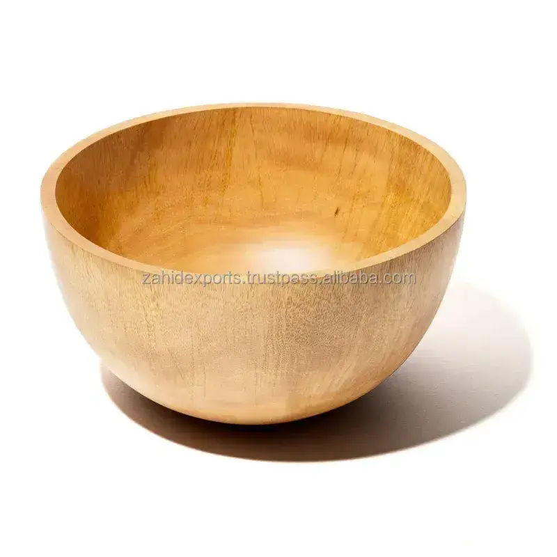 Kitchenware Acacia Wooden Round Fruit Bowl With Base Natural Serving Bowl Handicraft Salad Mixing And Soup Bowl Customized