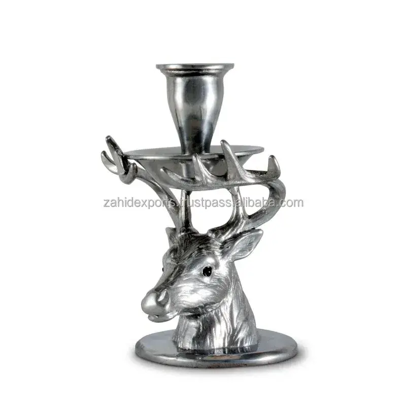 T Light Candle Stand Deer Sculpture Handmade Metal & Wooden Candle