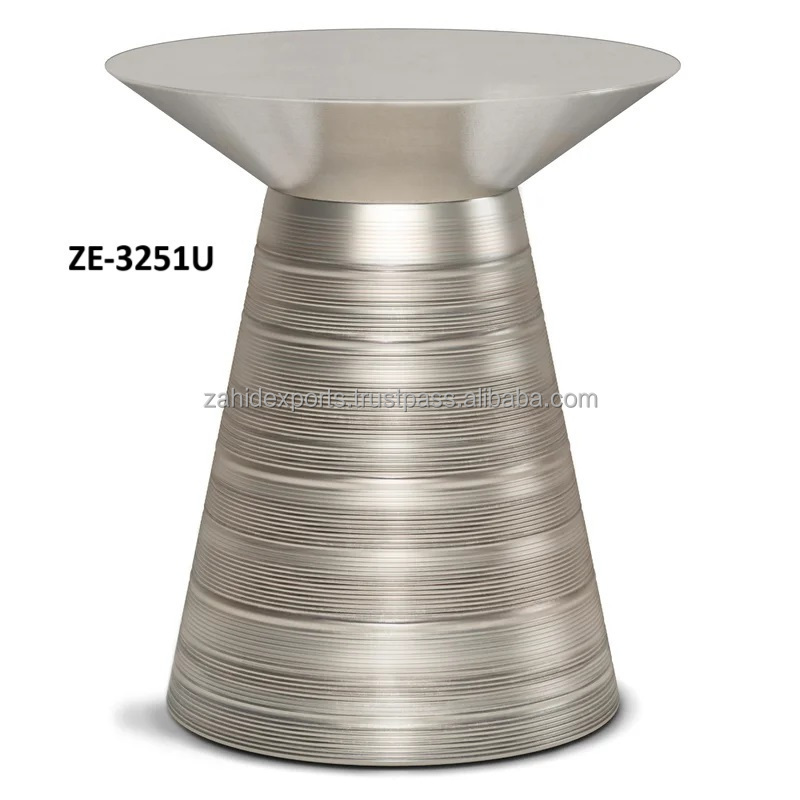 Zahid Exports Wide Metal Accent Side Table in Antique Silver, Fully Assembled, For the Living Room and Bedroom