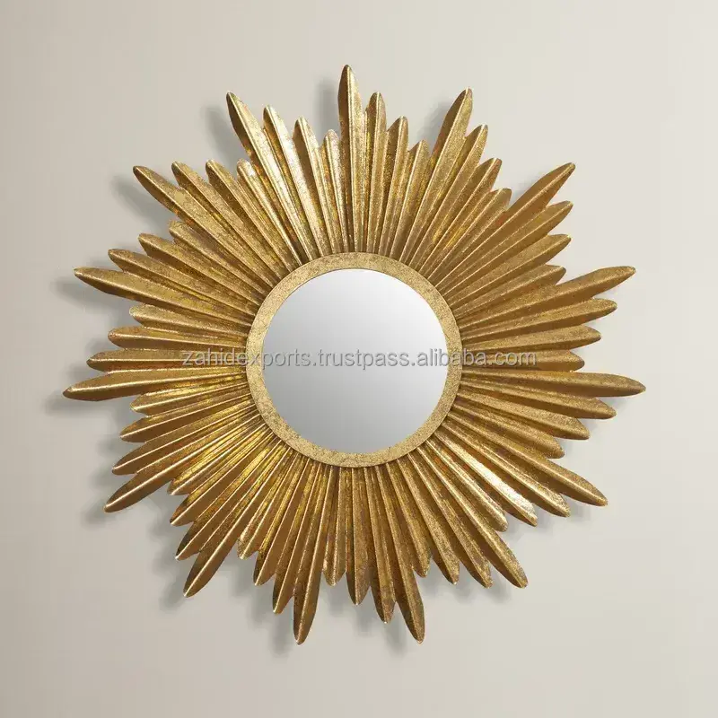 Gold framed large round wall mirror modern metal mirror for home