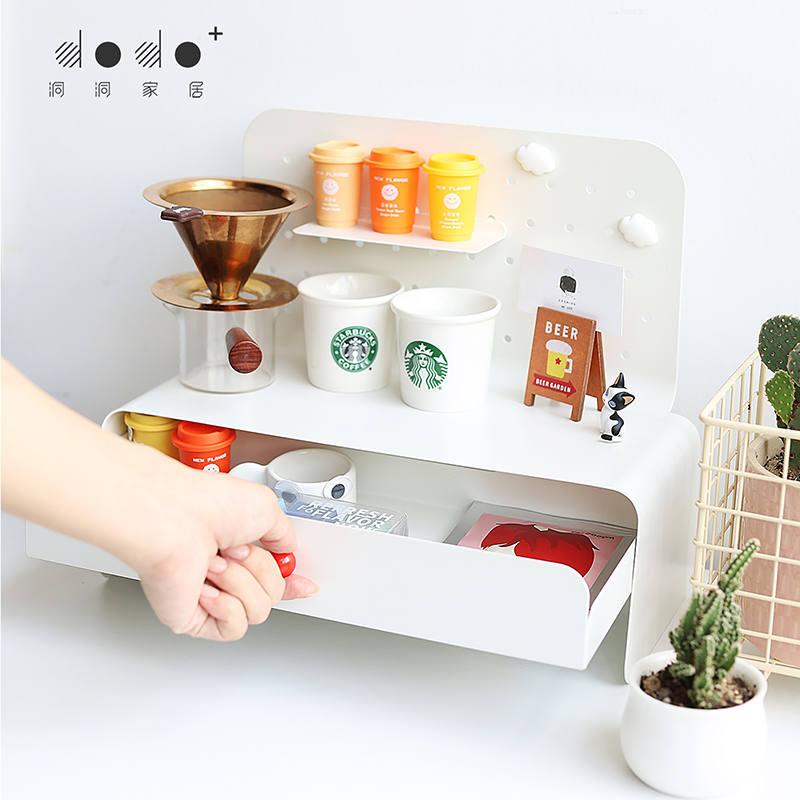 Home Space Desk Cosmetic Cable Organizer With Drawer Stationery Storage Pen Holder Desktop Metal Pegboardfor Office Supplies