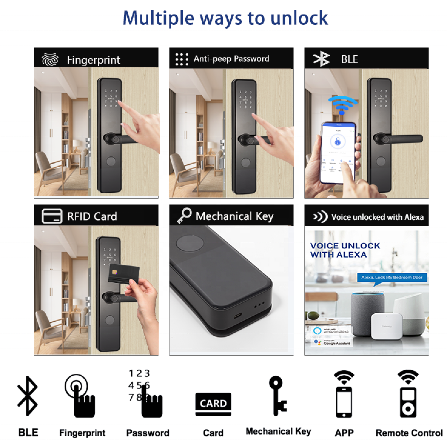 Fingerprint keyless biometric door lock cerradura intelligence lock con wifi tuya smart lock for home apartment