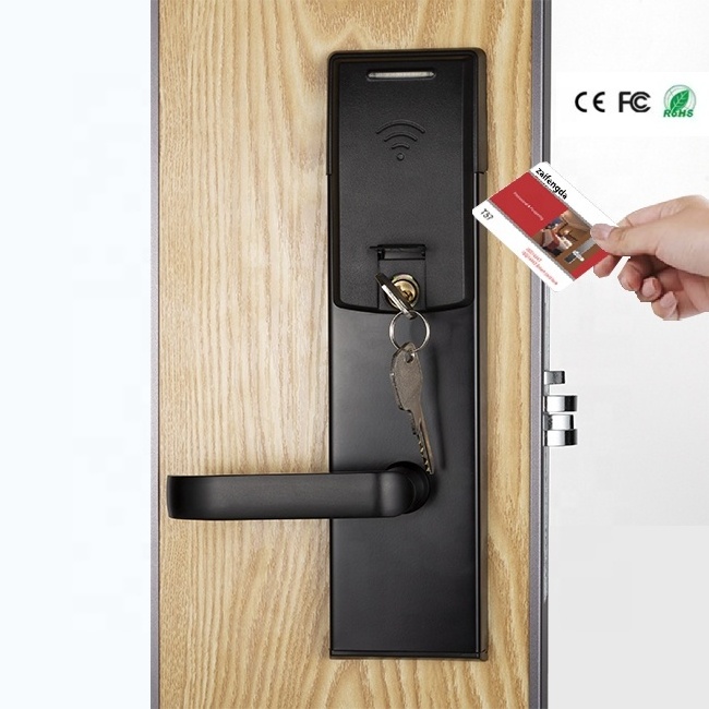 Rfid Key Card hotel smart lock black hotel door lock System PMS SDK hotel lock