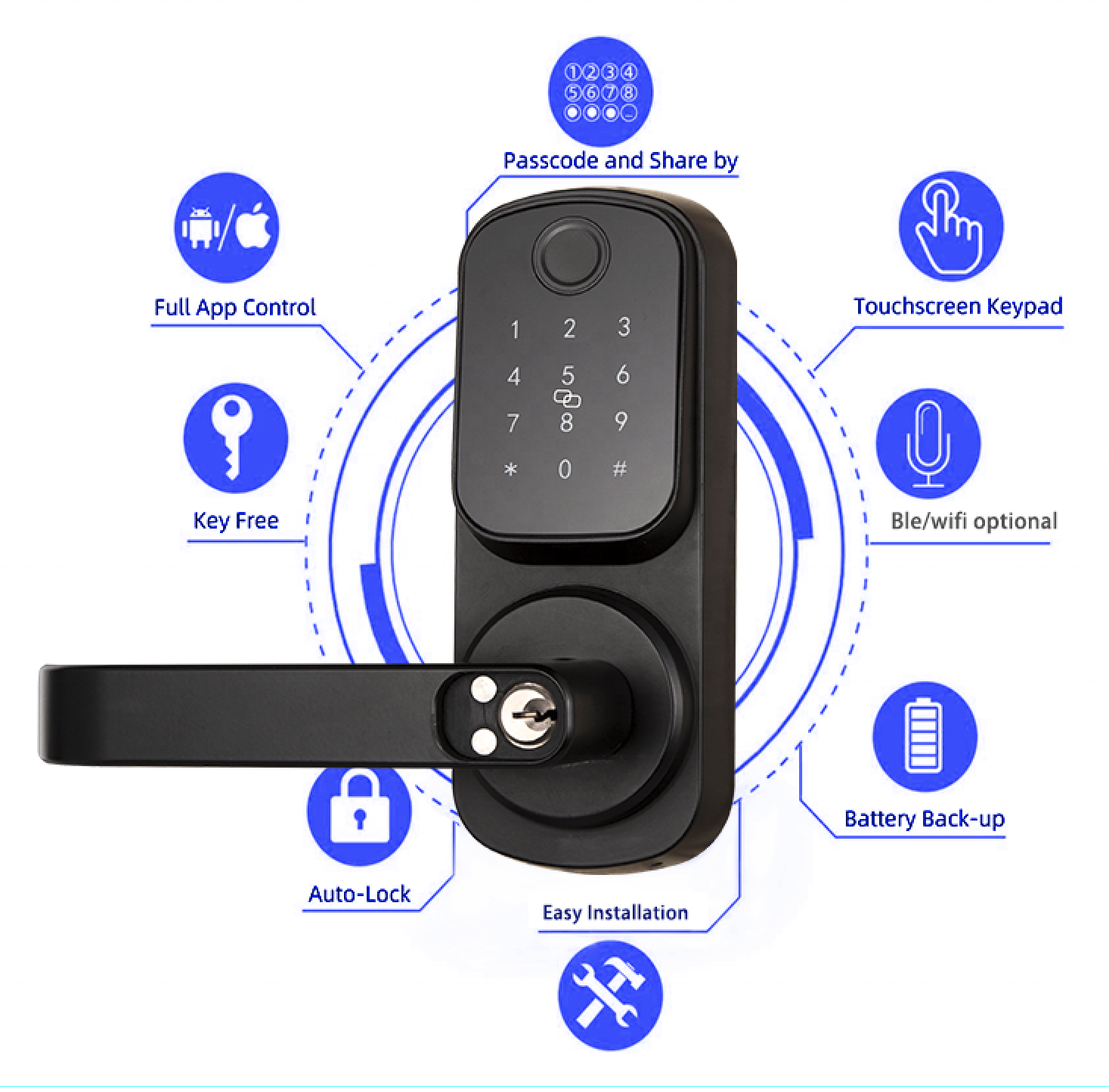 Smart front door lock electronic keypad deadbolt lock keyless entry door lock with handle