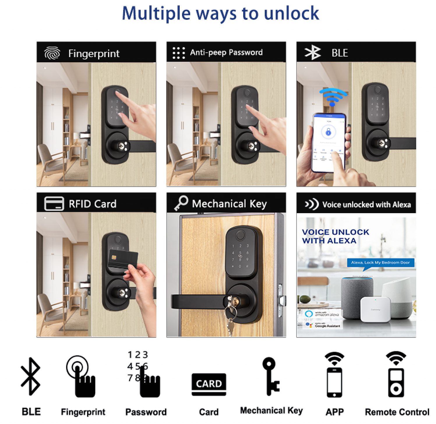 Keypad Keyless Entry Residential Electronic Lever Lock Deadbolt Handle Digital Door Lock Outdoor