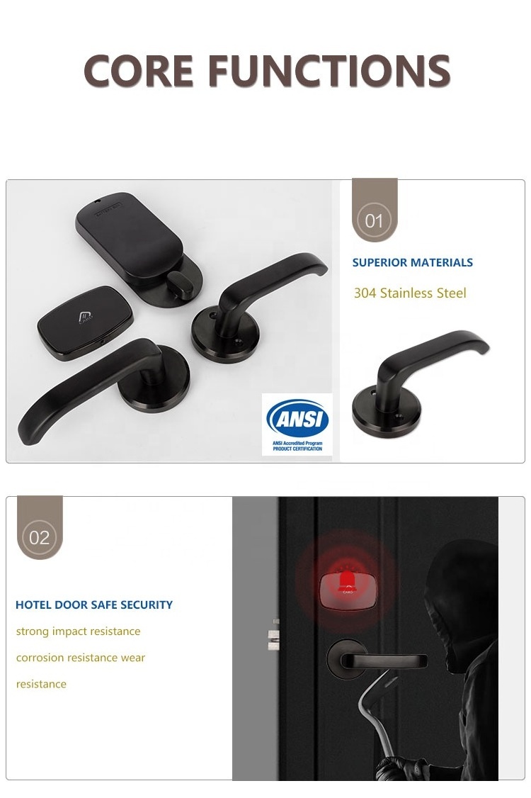 Stainless steel smart TT hotel door lock RFID card lock black security aluminum door lock with handle