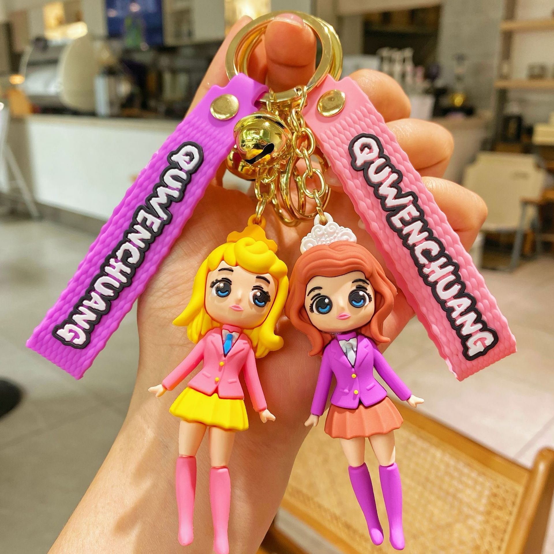 New Cartoon exquisite suit girl pendant doll key chain doll Car pendant Girl gift silicone Dress up girl keychain key chain