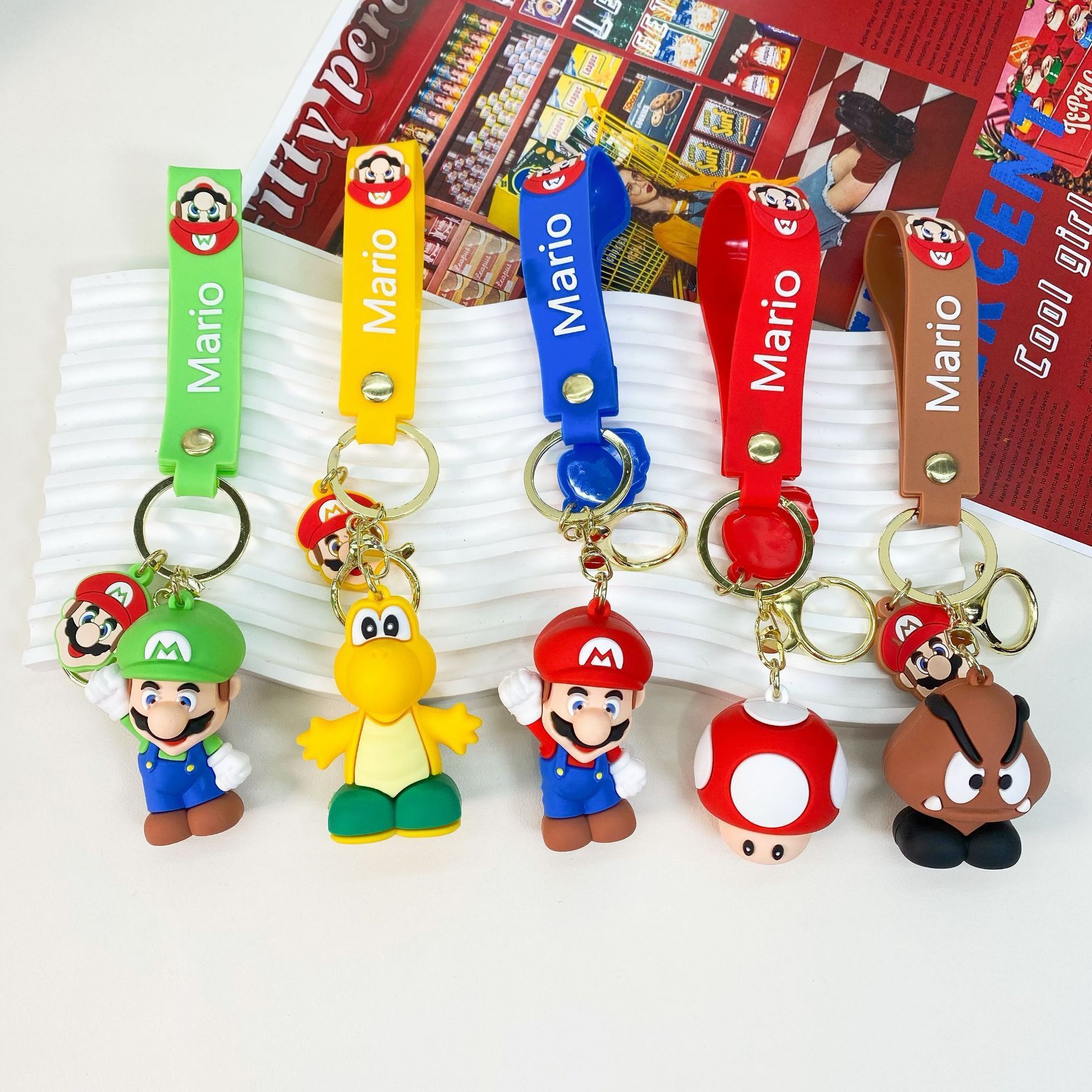 Hot sale New design Super Mario Bros Luigi Character Dolls Cartoon Mushroom Car pendant PVC Custom 3D Mario Keychain