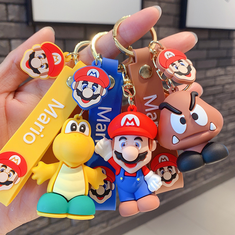 Hot sale New design Super Mario Bros Luigi Character Dolls Cartoon Mushroom Car pendant PVC Custom 3D Mario Keychain