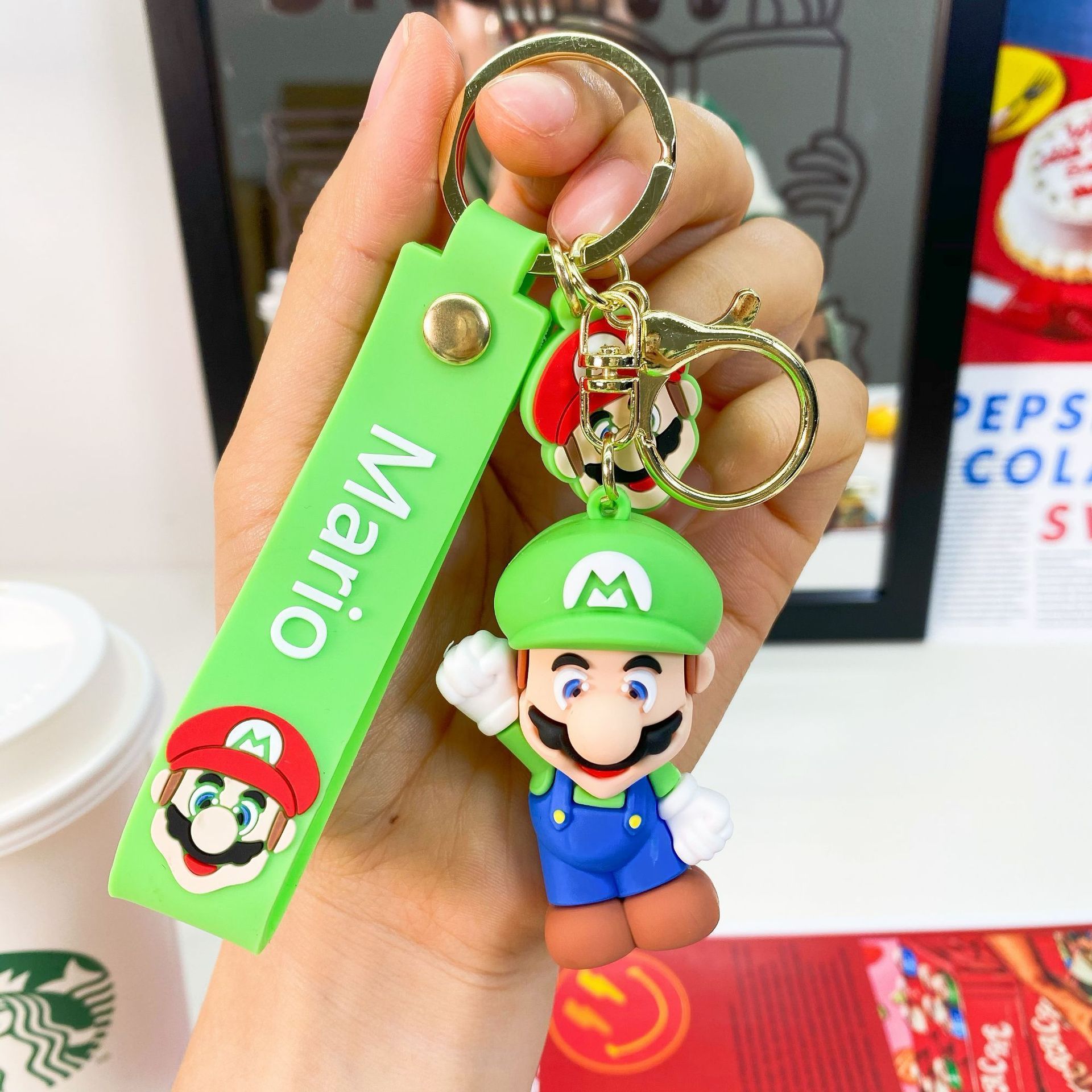 Hot sale New design Super Mario Bros Luigi Character Dolls Cartoon Mushroom Car pendant PVC Custom 3D Mario Keychain