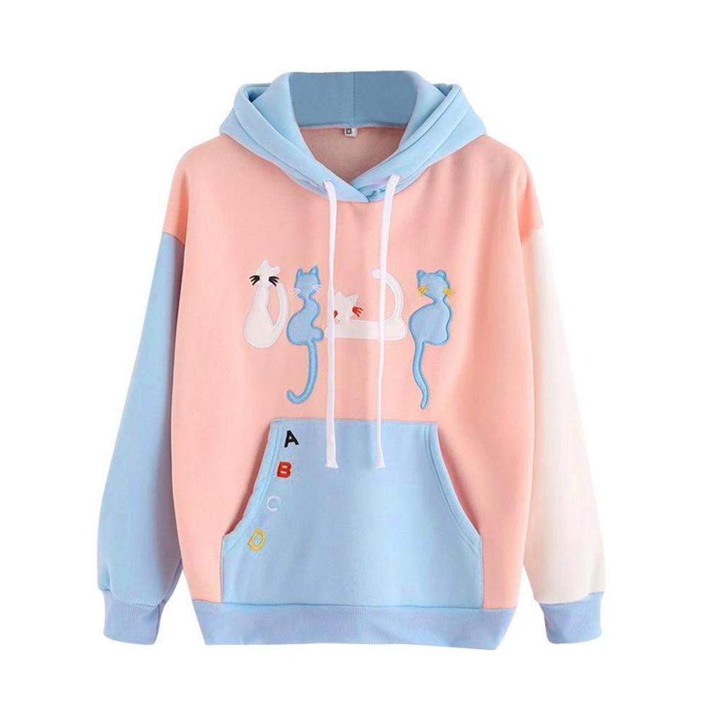 BEST HOT TRENDING Sweatshirt Long Sleeve Cat Printed Hooded Pullover Tops Blouse Women's Hoodies 2024