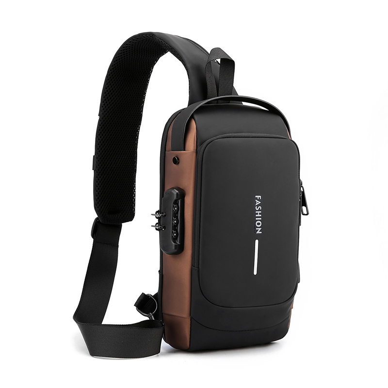 Waterproof Men Chest Bag with USB and Combination Lock Anti-theft Shoulder Bag Crossbody Sling Bag Chest Pack