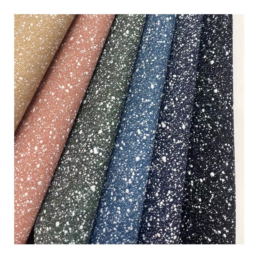 1MM Thick Fashion PU Snowflake Dot Design Denim Wash Artificial Faux Leather Rolls Fabric For Making Shoes Bags