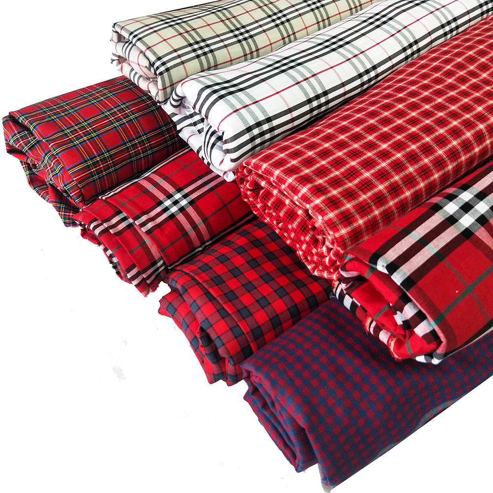 Brushed Shirt Textiles Check Tartan Cotton Fabric Plaid Fabric Yarn Dyed Plain Cotton Fabric for  School Uniform Cloth