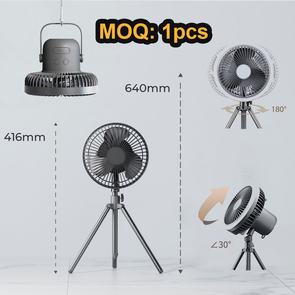 Outdoor Camping Tent Ceiling Fan LED Light portable Desktop fan Silent Super Wind Convenient Mini Rechargeable Tripod Fan