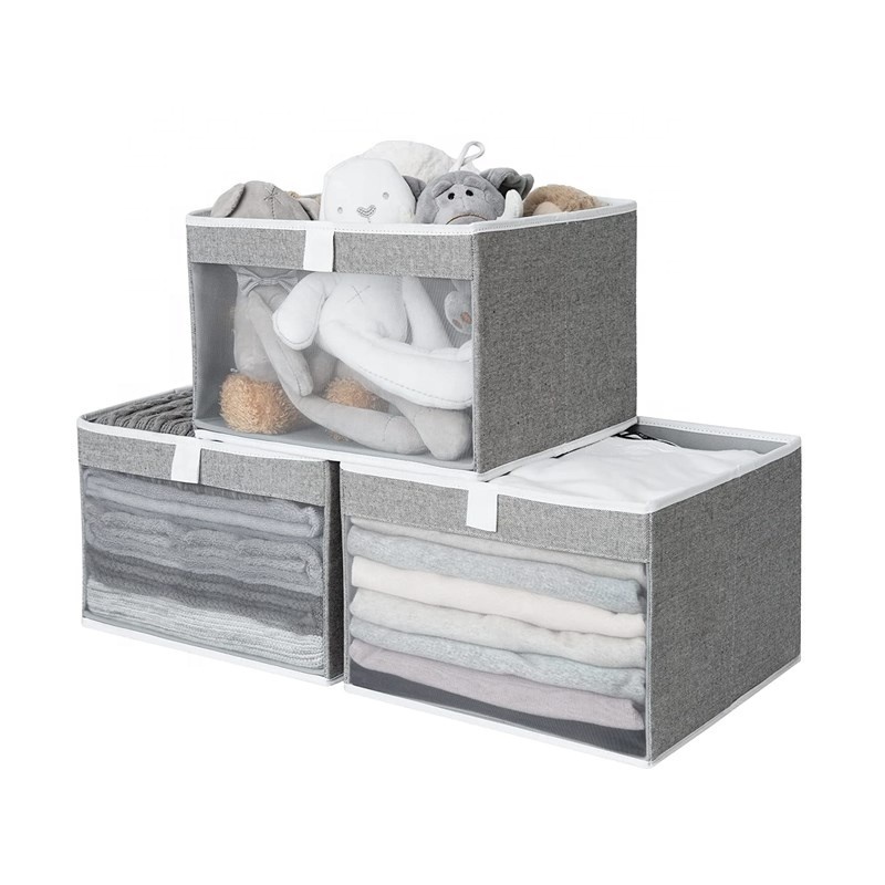 Closet Storage Bins with Clear Window and 2 Handles Foldable Clothing Boxes for Shelves Large Fabric Organizer