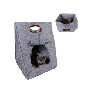 Multifunctional Pet Cat Carrier Folding Portable Felt Cage Bed Travel Bag