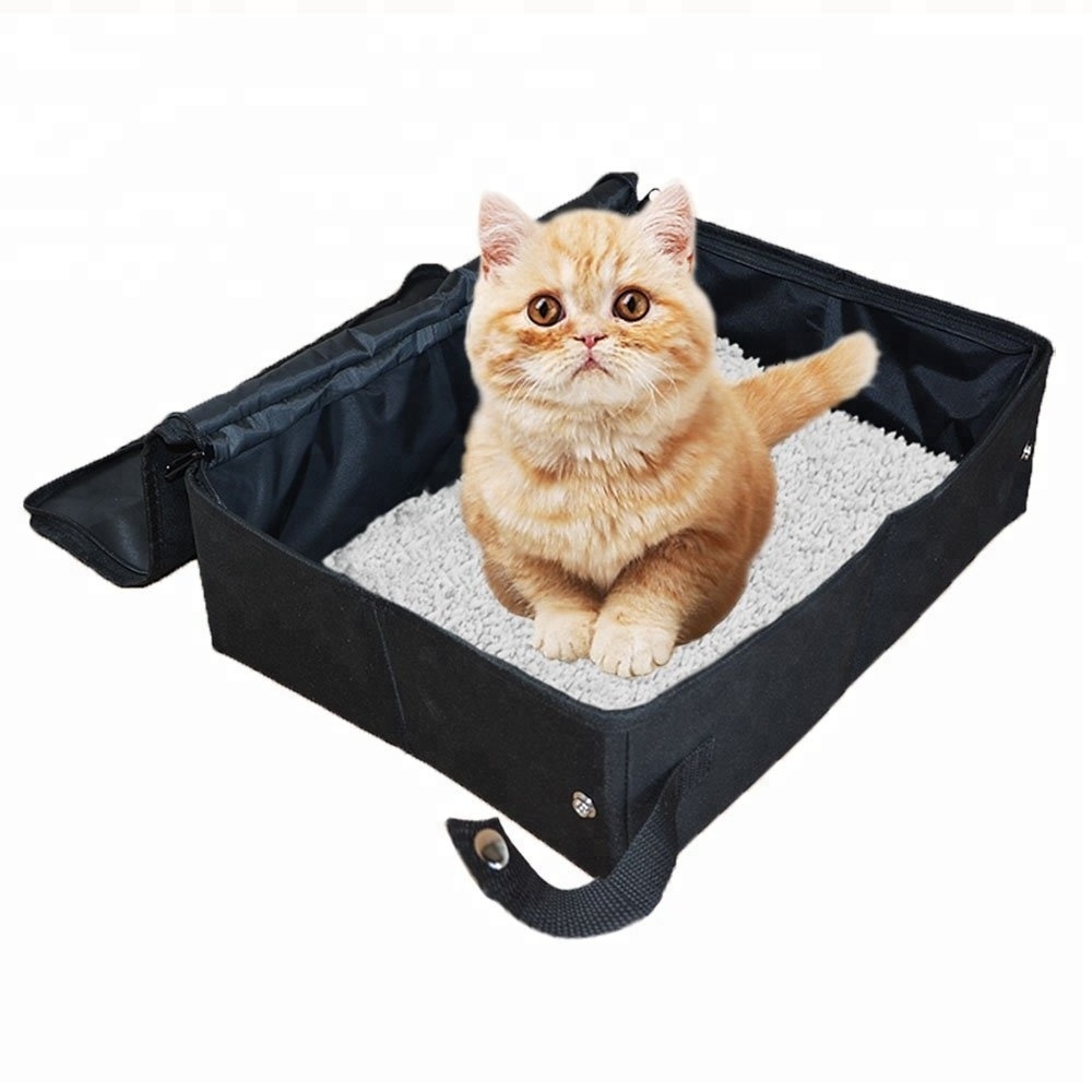 Portable Collapsible Light Weight fabric Cat Litter Box Litter Pan for travel Easy to Use In Car or Hotel