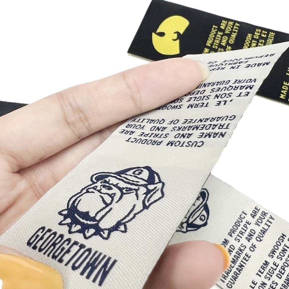 High Quality Custom luxury high density woven size centrefold textile neck labels for garments