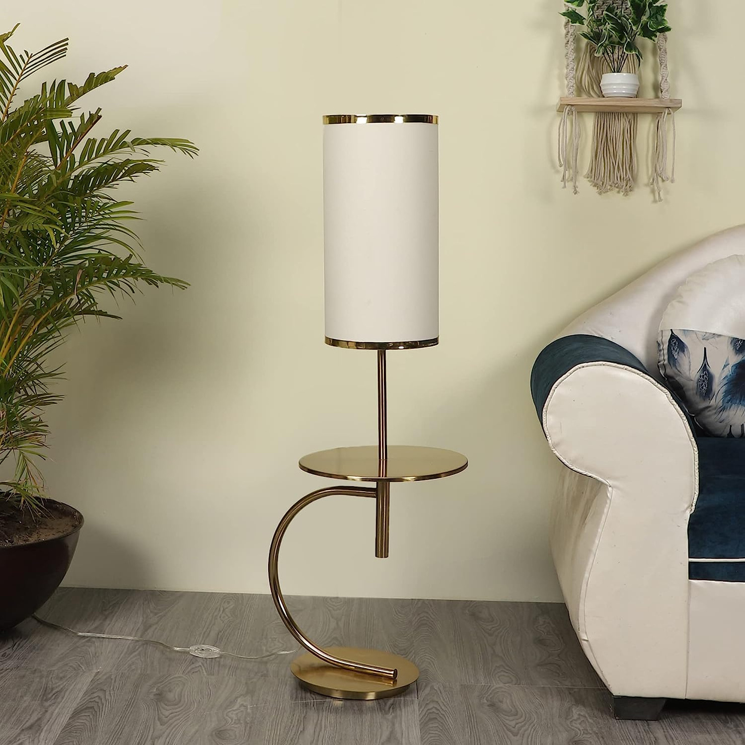 Modern Iron Floor Lamp with One Shelves  White Flex Shade Foot Switch  E27 Holder & 2PIN